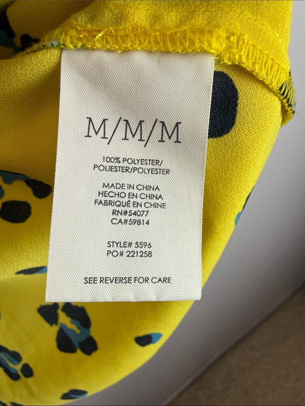 Cabi Presentation Blouse Yellow Floral Cheetah Print Tie Front Peplum M - Picture 11 of 12